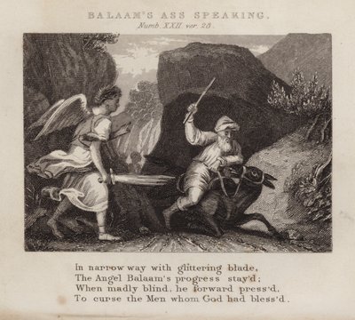 Mówiący osioł Balaama, Liczby XXII, wer. 28 (rycina) autorstwa English School