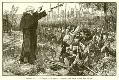 Bannockburn: opat z Incaffray błogosławi Szkotów przed bitwą autorstwa English School