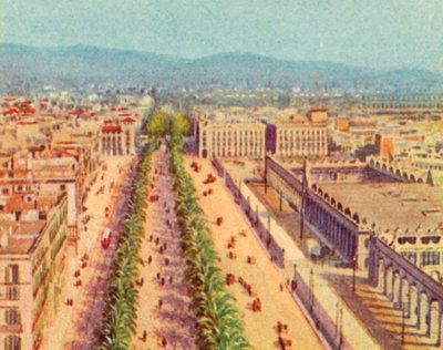 Barcelona, Rambla (kolorowa litografia) autorstwa English School
