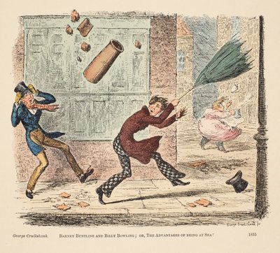 Barney Buntline i Billy Bowling; lub Zalety bycia na morzu, wyd. 1835 (grawerowanie ręcznie kolorowane) autorstwa English School