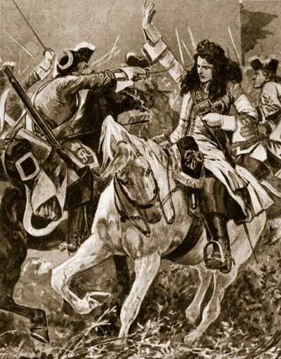 Bitwa pod Malplaquet, 11 września 1709: Kawaler St. George ranny podczas wojny o sukcesję hiszpańską; autorstwa English School