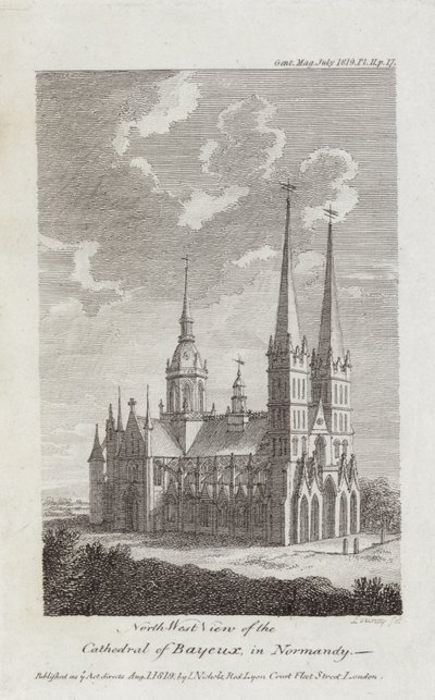 Katedra w Bayeux, Normandia, 1819 autorstwa English School