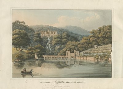 Beaudesert Hall and Park: kolorowa grawerunek akwatinta, 1816 autorstwa English School