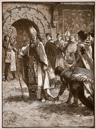 Becket przed swoimi wrogami w sali Rady w Northampton, ilustracja z Cassells Illustrated History of England (zdjęcie w sepii) autorstwa English School