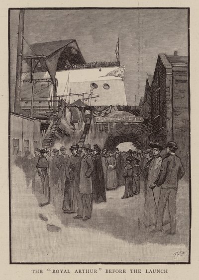 Przed wodowaniem HMS Royal Arthur (rycina) autorstwa English School