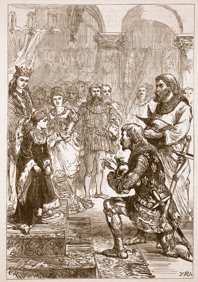 Zaręczyny księżniczki Izabeli z Richardem, ilustracja z Cassells Illustrated History of England (zdjęcie w sepii) autorstwa English School