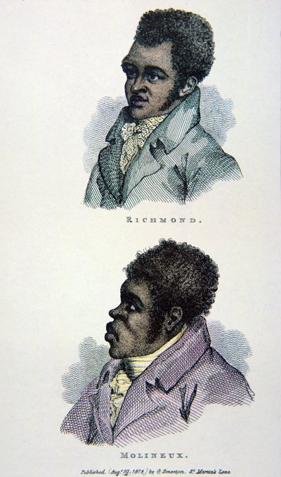 Bill Richmond i Tom Molineaux, druk wydany w 1812 r. (kolor lito) autorstwa English School