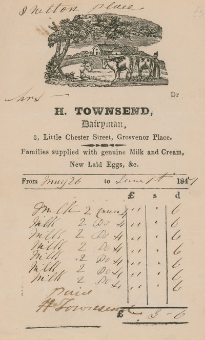 Rachunek z H Townsend, Dairyman autorstwa English School
