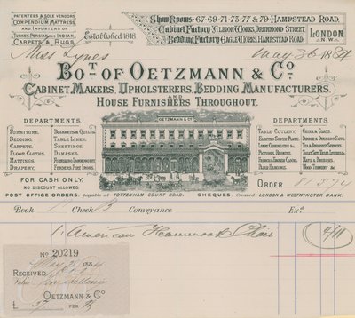 Bill z Oetzmann & Co, stolarzy, tapicerów, producentów pościeli i wyposażenia domów autorstwa English School