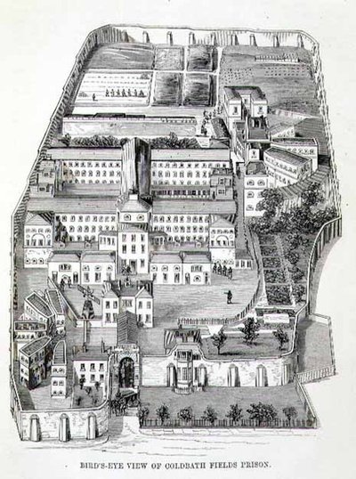 Widok z lotu ptaka na więzienie Coldbath Fields, z „The Criminal Prisons of London and Scenes of Prison Life” autorstwa Henry