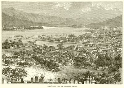 Widok z lotu ptaka na Nagasaki, Japonia autorstwa English School