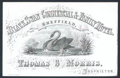 Black Swan Commercial & Family Hotel, Sheffield, karta handlowa autorstwa English School