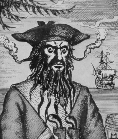 Pirat Czarnobrody (drzeworyt) autorstwa English School
