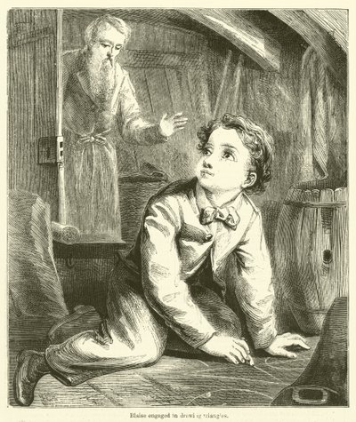 Blaise zajęty rysowaniem trójkątów (grawerowanie) autorstwa English School