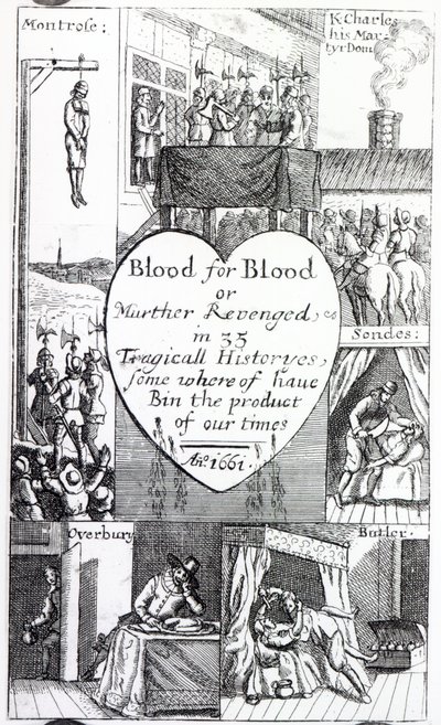 „Krew za krew, czyli Murther pomszczony w 35 tragicznych historiach, niektóre z nich wyrzuciły na śmietnik naszych czasów”, 1661 autorstwa English School