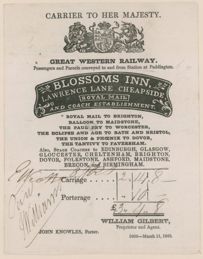 Blossoms Inn, Lawrence Lane, Cheapside, Bill autorstwa English School