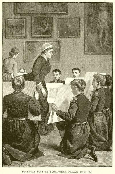 Chłopcy w niebieskich płaszczach w Pałacu Buckingham autorstwa English School