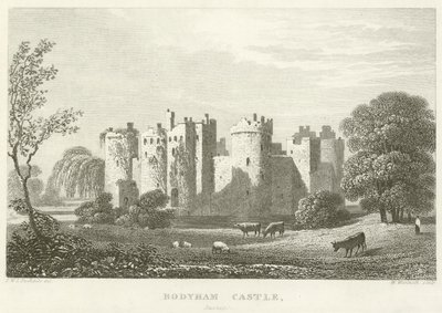 Zamek Bodyham, Sussex (grawerowanie) autorstwa English School