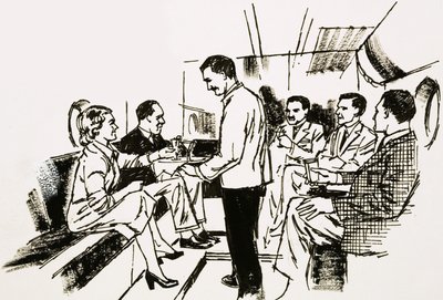 Bar koktajlowy Boeing Stratocruisers na dolnym pokładzie autorstwa English School