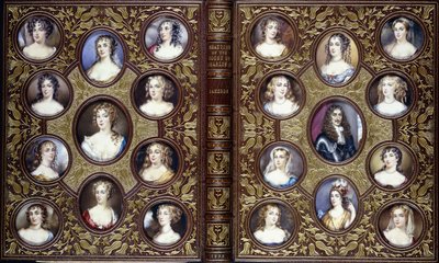 Okładka książki z dwudziestoma dwiema miniaturami portretowymi Karola II i pięknych kobiet jego dworu, 1833 autorstwa English School