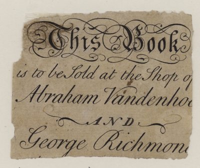 Księgarze, Abraham Vandenhoeck i George Richmond, karta handlowa autorstwa English School