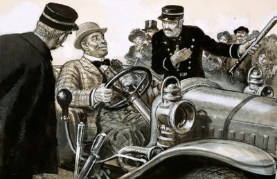 Bokser Jack Johnson za kierownicą samochodu wyścigowego autorstwa English School