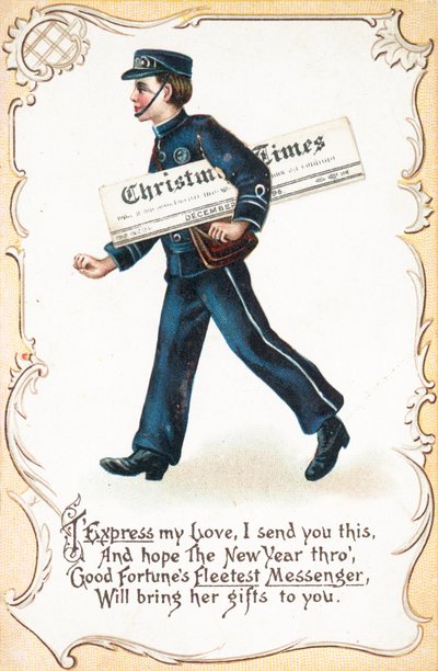 Dostawa chłopca Christmas Times Gazeta, Kartka bożonarodzeniowa autorstwa English School