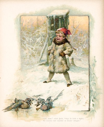 Chłopiec ogląda kaczki w śniegu autorstwa English School