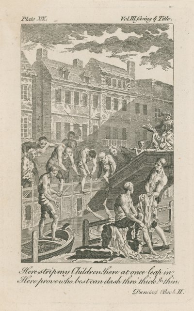 Chłopcy kąpiący się w rowie floty przy moście Bridewell w 1728 r. autorstwa English School