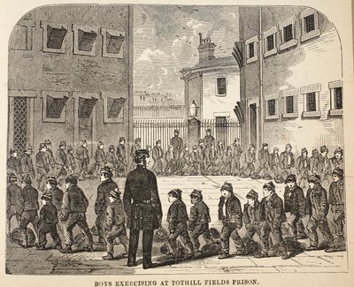 Chłopcy ćwiczący w więzieniu Tothill Fields, ilustracja z The Criminal Prisons of London i Scenes from Prison Life autorstwa Henry
