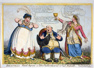 Bravuras, Rival Syrens czy próba Johna Bulla kpt. Macheatha, wyd. 1807 (grawerowanie ręcznie kolorowane) autorstwa English School