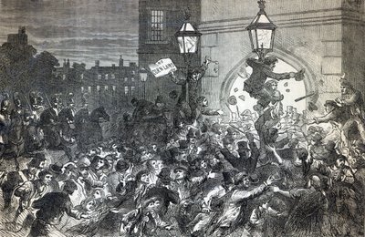 Zamieszki na chleb przy wejściu do Izby Gmin w 1815 r. autorstwa English School