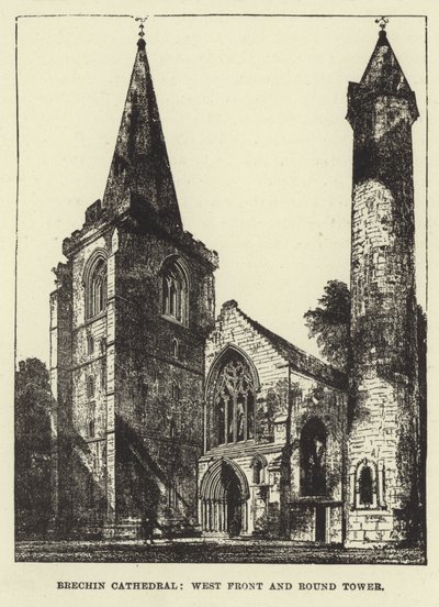Katedra w Brechin, front zachodni i okrągła wieża autorstwa English School