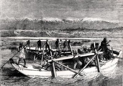 Mostkowanie rzeki Kabul w Jellalabad (rycina) (zdjęcie czarno-białe) autorstwa English School
