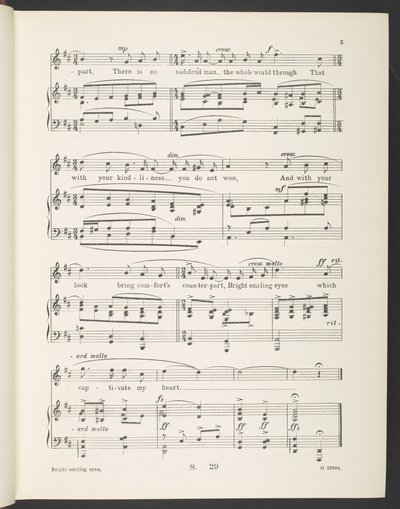 „Jasne, uśmiechnięte oczy. Rondeau (Pieśń) Słowa z francuskiego Christine de Pisan przez Gilbert Pass”, Gilbert A. Alcock autorstwa English School