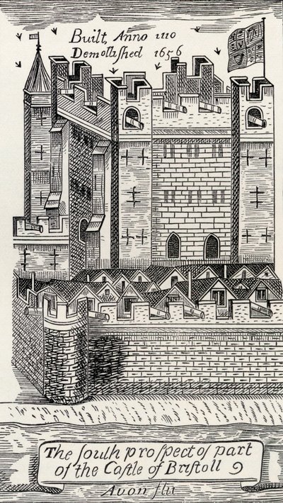 Bristol Castle, według mapy Bristolu Jamesa Millerda z 1673 r., z „Krótkiej historii ludu angielskiego” J.R. Greena, opublikowanej w 1893 r. autorstwa English School