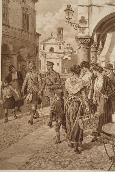 Brytyjscy górale powitani we francuskim mieście, 1914-19 autorstwa English School