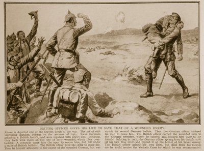 Brytyjski oficer oddaje swoje życie, aby uratować życie rannego wroga, 1914-19 autorstwa English School