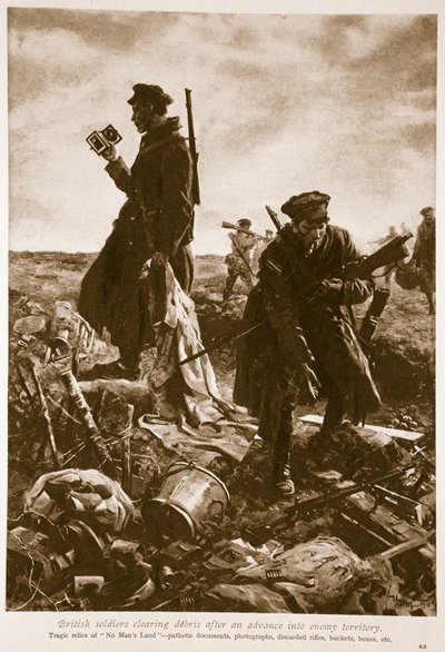 Brytyjscy żołnierze odgruzowujący po natarciu na terytorium wroga, 1914-19 autorstwa English School