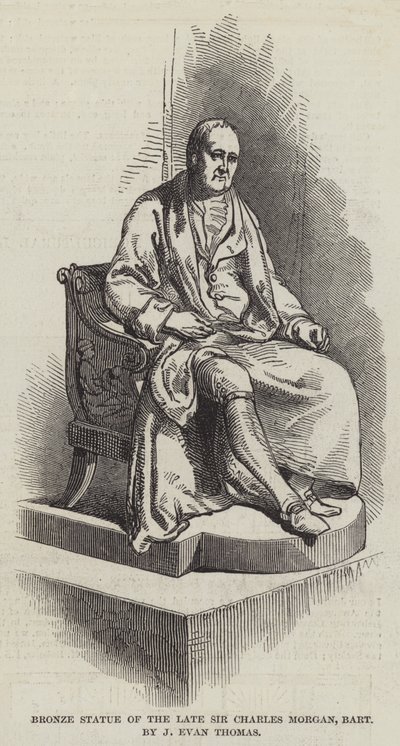 Posąg z brązu zmarłego Sir Charlesa Morgana, Baroneta autorstwa J Evan Thomas (rycina) autorstwa English School
