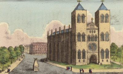Katedra w Brunszwiku, Niemcy, miejsce spoczynku królowej Karoliny, zerwanej żony króla Jerzego IV (kolorowa rycina) autorstwa English School