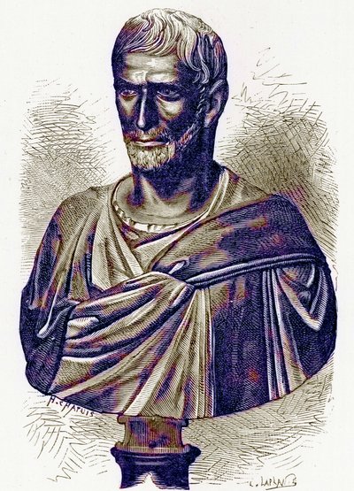Brutus, popiersie na Kapitolu, ilustracja z Historii Rzymu autorstwa Victora Duruy, opublikowana w 1884 r. (obraz ulepszony cyfrowo) autorstwa English School