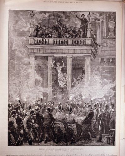 Spalenie Teatru Ring w Wiedniu: Jak ocalono niektórych, z "The Illustrated London News", 24 grudnia 1881 (rycina) autorstwa English School