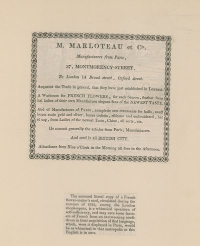 Wizytówka M Marloteau autorstwa English School