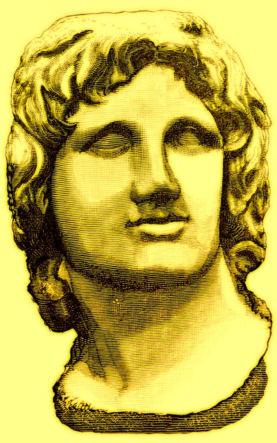 Popiersie Aleksandra Wielkiego, z British Museum, posąg w Watykanie, ilustracja z Historii Rzymu autorstwa Victora Duruy, opublikowana w 1884 r. (obraz ulepszony cyfrowo) autorstwa English School