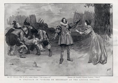 CONSTANT COQUELIN Aine (starszy) angielski aktor w roli Cyrano de Bergerac w Lyceum Theatre, Londyn 1898 autorstwa English School