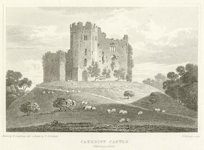 Zamek Caerdiff, Glamorganshire (grafika) autorstwa English School