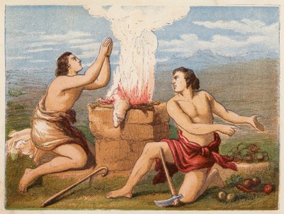 Ofiara Kaina i Abla (kolorowa litografia) autorstwa English School