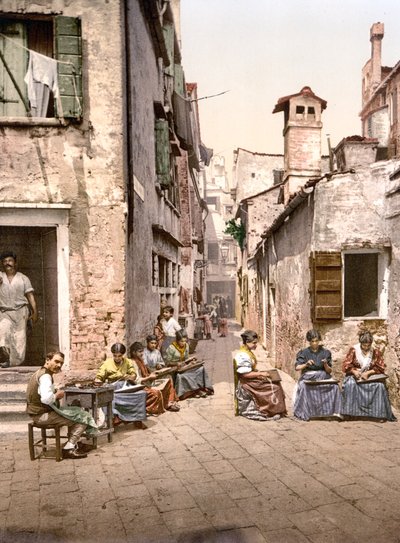 Calle dell Angelo a San Martino, Wenecja (zdjęcie ręcznie kolorowane) autorstwa English School