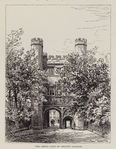 Cambridge: Wielka Brama Trinity College (akwaforta) autorstwa English School